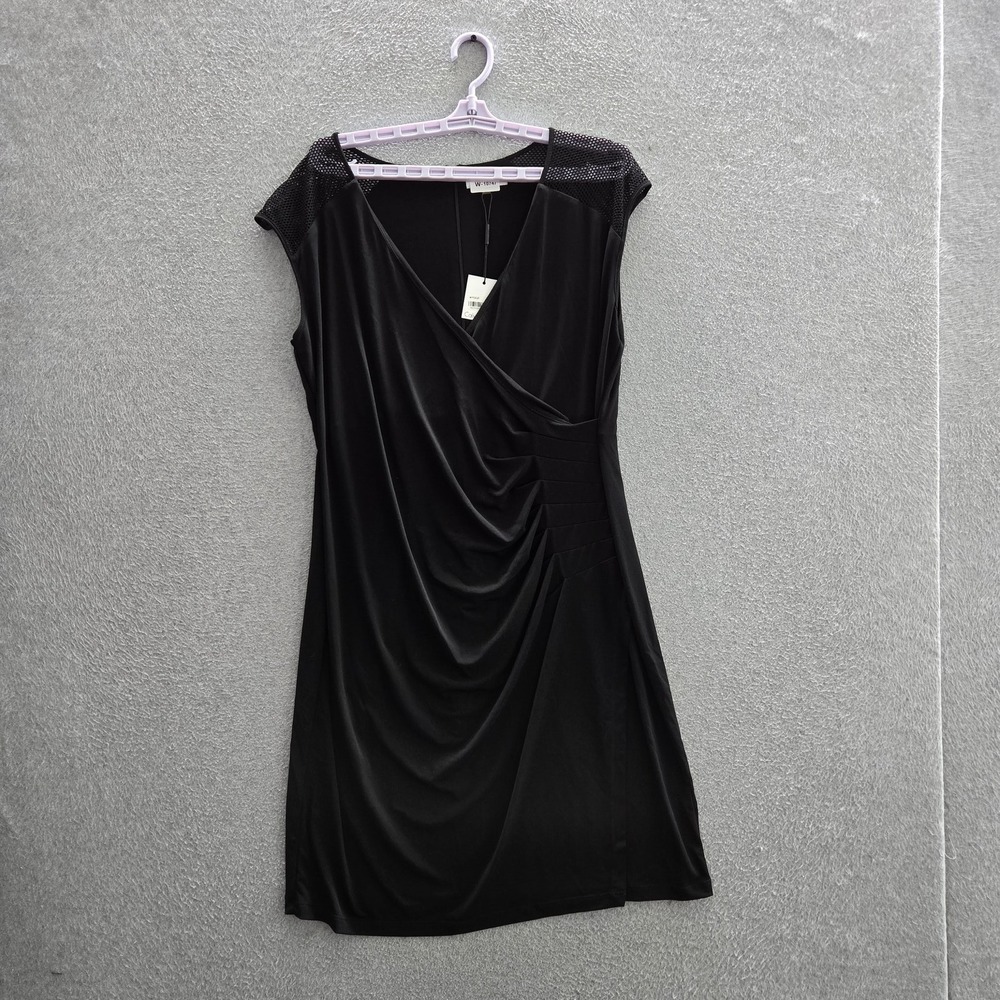 Calvin Klein Women Dress‎ L Black Sheath Little Dress Mesh Short Sleeve NWT
